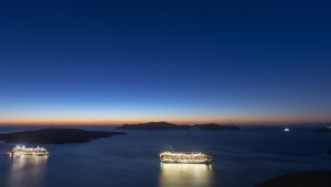 Santorini cruise ship in the caldera