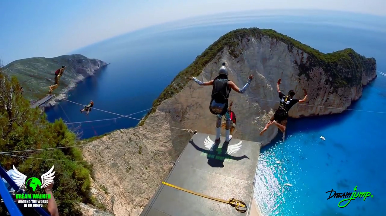 Base and rope jump Navagio beach Zakynthos Travelling Greece